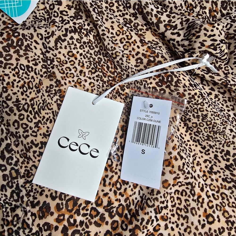 New Cece Women's Tiered Flounce Long Sleeve Shirt Dress Sz Small Color:Dune - Picture 6 of 9